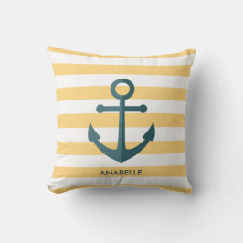Gele strips en blauwe anker kussen