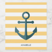 Gele strips en blauwe anker wijn etiket (Enkel label)