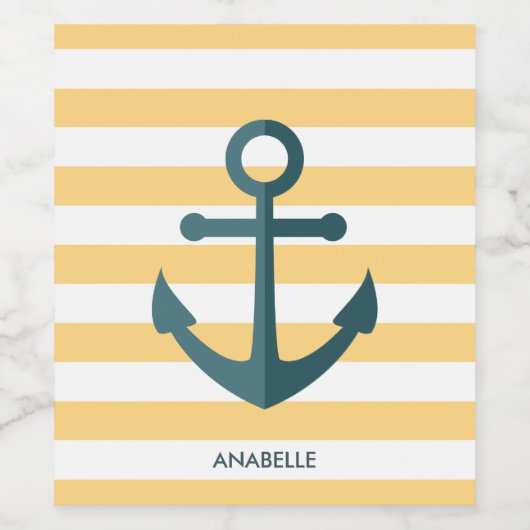 Gele strips en blauwe anker wijn etiket (Enkel label)