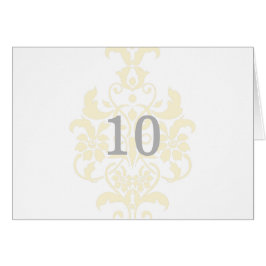 Gele subtle Damask Table Number Kaart