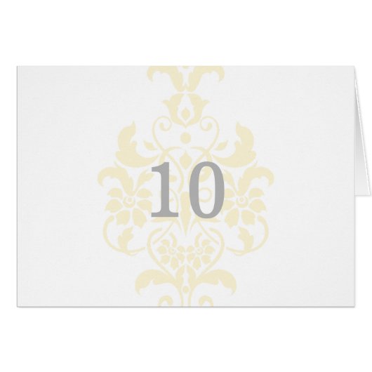 Gele subtle Damask Table Number Kaart (Voorkant Horizontaal)