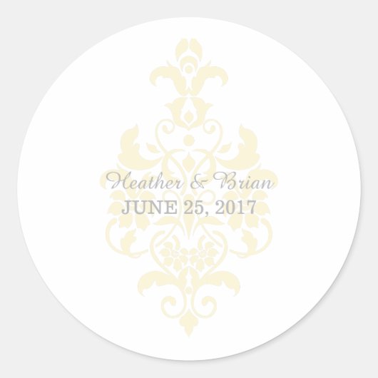Gele subtle Damask Wedding Stickers (Voorkant)