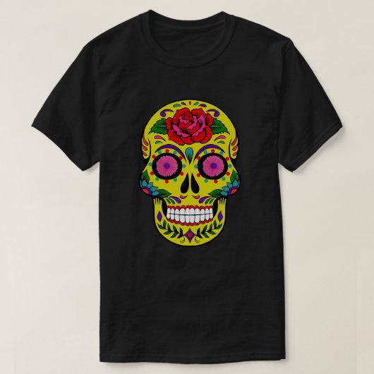 Gele Suiker Schedel Dia de los Muertos T-shirt (Design voorkant)