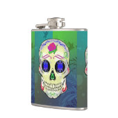 Gele Suikerschedel met Paars Roos Heupfles (Links)