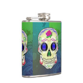 Gele Suikerschedel met Paars Roos Heupfles (Rechts)