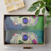 Gele Suikerschedel met Paars Roos Tissuepapier (Geschenk)