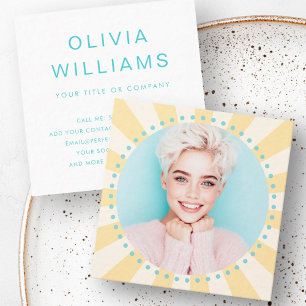 Gele sunburst aqua blue stippen trendy frisse foto vierkante visitekaartje