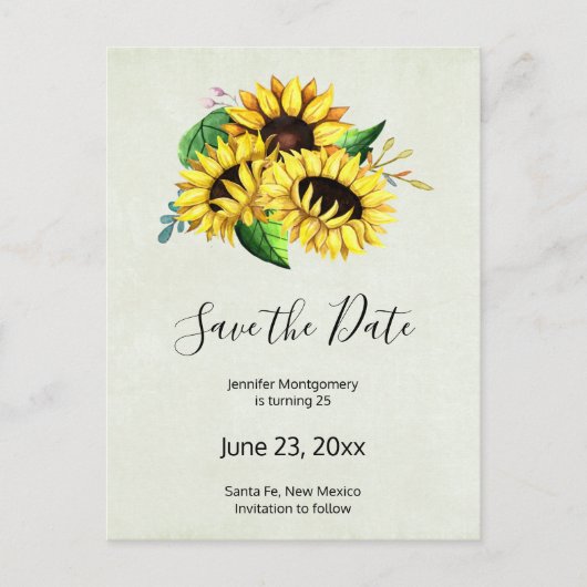 Gele Sunflower Bouquet Waterverf Save the Date Uitnodiging Briefkaart (Voorkant)