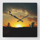 Gele Sunset Grassy Meadow Wall klok (Voorkant)