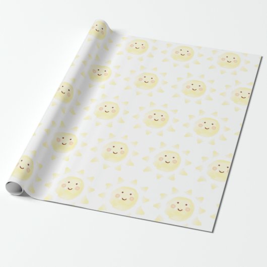 Gele Sunshine Waterverf Cadeaupapier (Uitgerold)