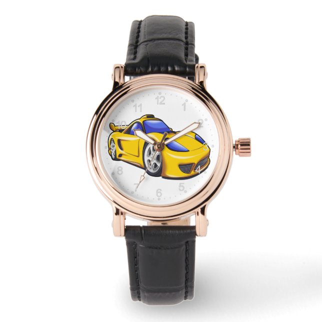 Gele superautoillustratie|Kies achterkleur Horloge (Voorkant)