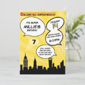 Gele Superhelden Comic Book Stijlvol Verjaardagsfe Kaart (Staand voorkant)