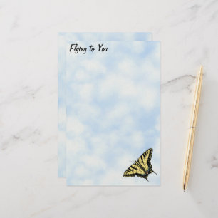 Gele Swallowtail Butterfly Blue Sky Gepersonalisee Briefpapier