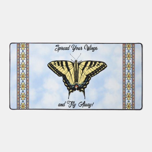 Gele Swallowtail Butterfly Blue Sky Gepersonalisee Bureaumat (Voorkant)