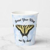 Gele Swallowtail Butterfly Blue Sky Gepersonalisee Papieren Bekers (Links)