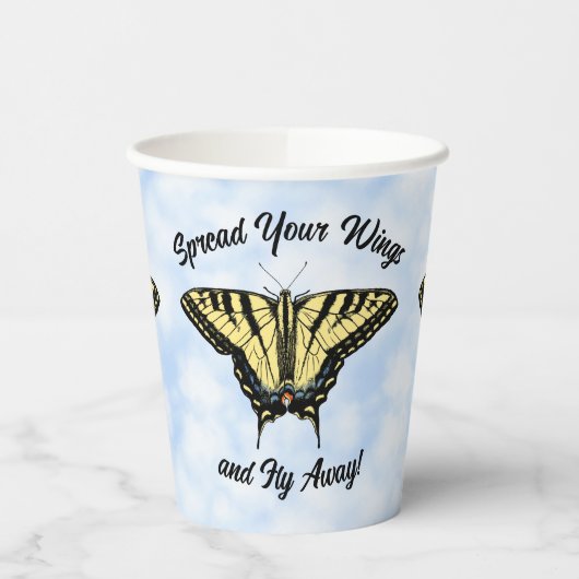 Gele Swallowtail Butterfly Blue Sky Gepersonalisee Papieren Bekers (Links)