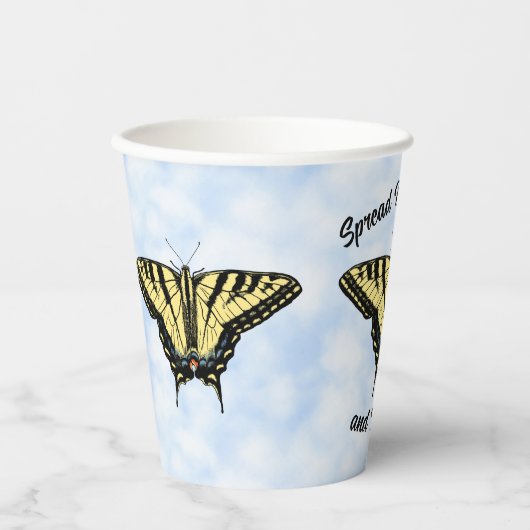 Gele Swallowtail Butterfly Blue Sky Gepersonalisee Papieren Bekers (Voorkant)