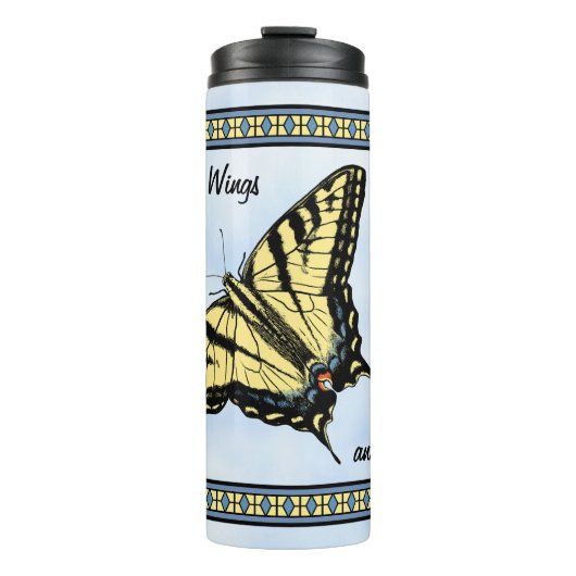 Gele Swallowtail Butterfly Blue Sky Gepersonalisee Thermosbeker (Voorkant)