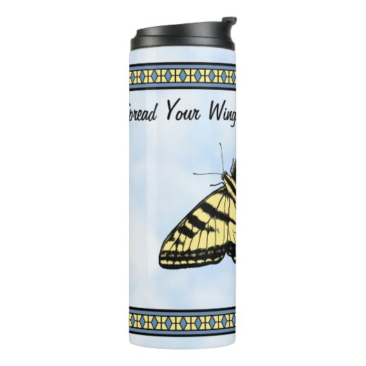Gele Swallowtail Butterfly Blue Sky Gepersonalisee Thermosbeker (Gedraaid links)