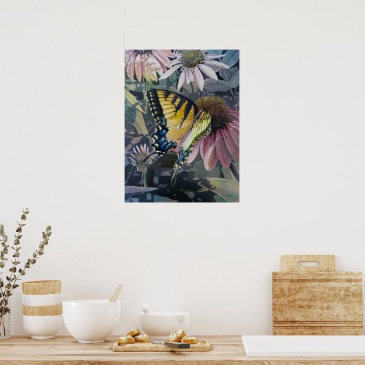 Gele-swallowtail Butterfly Coneflower Art 18x24 Poster (Keuken)