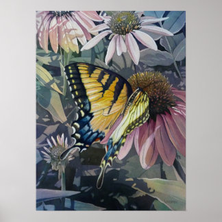 Gele-swallowtail Butterfly Coneflower Art 18x24 Poster