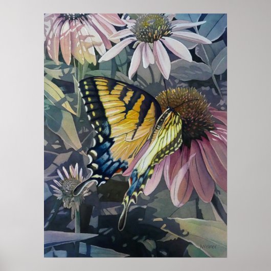 Gele-swallowtail Butterfly Coneflower Art 18x24 Poster (Voorkant)