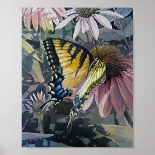 Gele-swallowtail Butterfly Coneflower Art 8x10 Poster