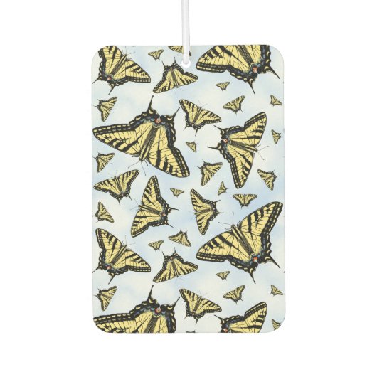Gele Swallowtail Vlinders op Blauwe Wolken Luchtverfrisser (Voorkant)