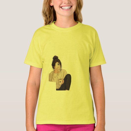 Gele t-shirt met prints erop (Voorkant)