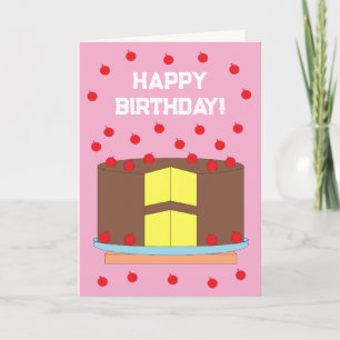 Gele Taart & Chocolade Frosting: Roze Verjaardag Kaart