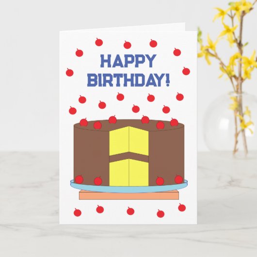 Gele Taart & Chocolade Frosting: Witte Verjaardag Kaart (Gele Bloem)