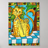 Gele tablet Cat & Glass of limonade Mini Folk Art Poster (Voorkant)