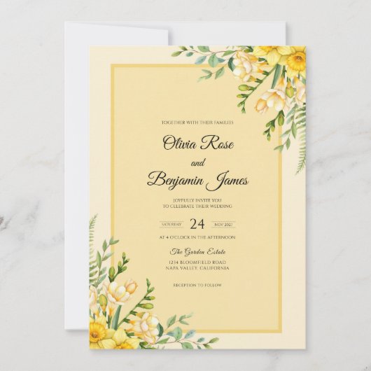 Gele Tagetes Blad Bruiloft Kaart (Voorkant)