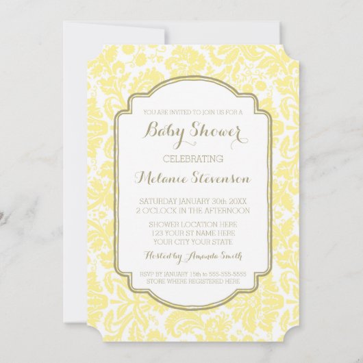Gele Tan Damask Custom Baby Shower-uitnodigingen Kaart (Achterkant)