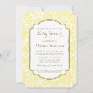 Gele Tan Damask Custom Baby Shower-uitnodigingen Kaart