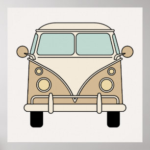 Gele Tan Vintage Retro Camper Van Bus Poster