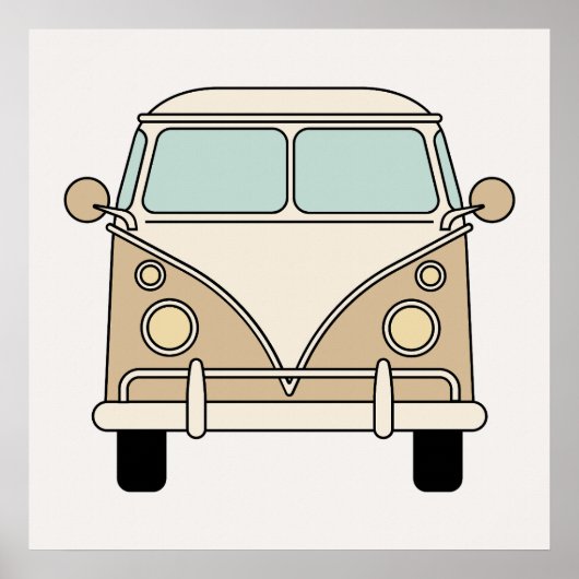 Gele Tan Vintage Retro Camper Van Bus Poster (Voorkant)