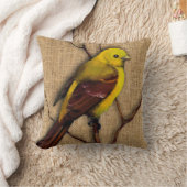 Gele Tanager op Burlap, Branches, Artwork Kussen (Deken)