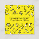 Gele tandheelkundige tandheelkunde voor kinderen vierkante visitekaartje (Voorkant)
