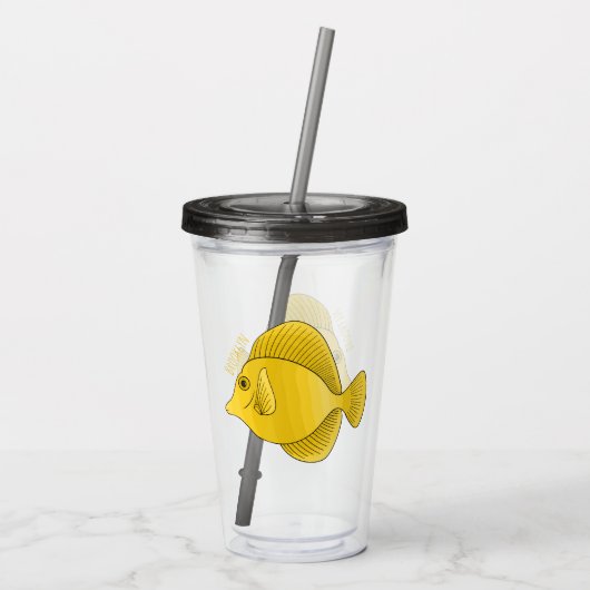 Gele tang vis cartoon illustratie acryl drinkbeker (Achterkant)