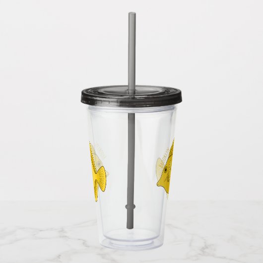 Gele tang vis cartoon illustratie acryl drinkbeker (Rechts)
