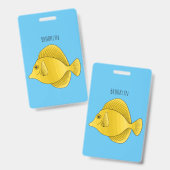 Gele tang vis cartoon illustratie badge (Voor- en achterkant)