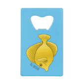 Gele tang vis cartoon illustratie creditkaart flessenopener (Voorkant)
