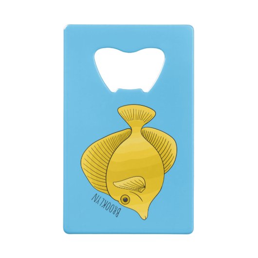 Gele tang vis cartoon illustratie creditkaart flessenopener (Achterkant)