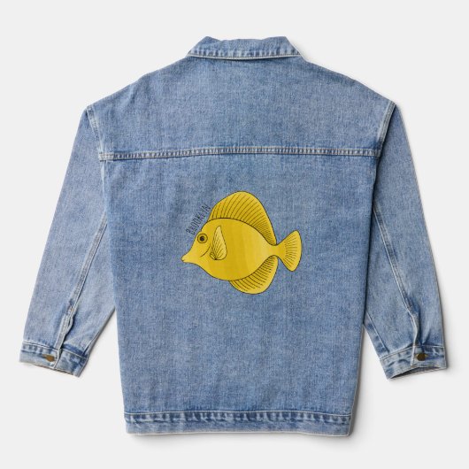 Gele tang vis cartoon illustratie denim jacket (Achterkant)