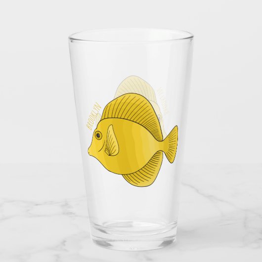 Gele tang vis cartoon illustratie glas (Achterkant)