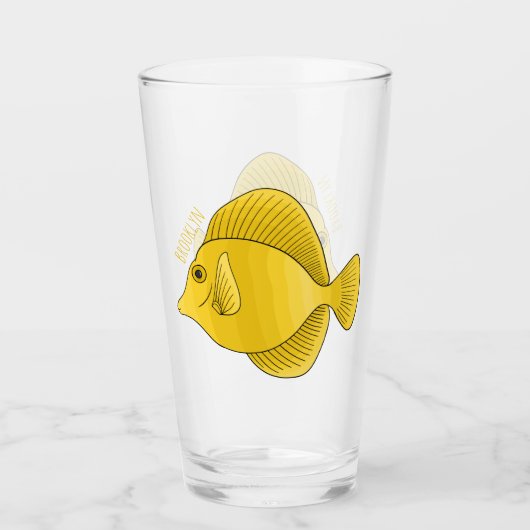Gele tang vis cartoon illustratie glas (Voorkant)