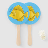 Gele tang vis cartoon illustratie handwaaier (Voorkant en achterkant)