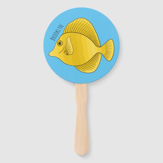 Gele tang vis cartoon illustratie handwaaier (Voorkant)