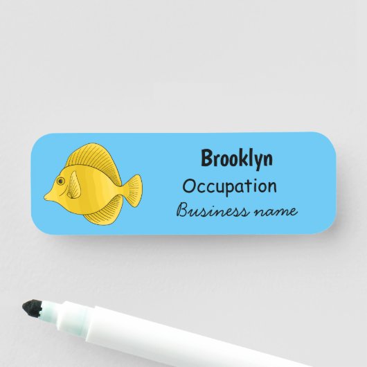 Gele tang vis cartoon illustratie naamplaatje (In situ)
